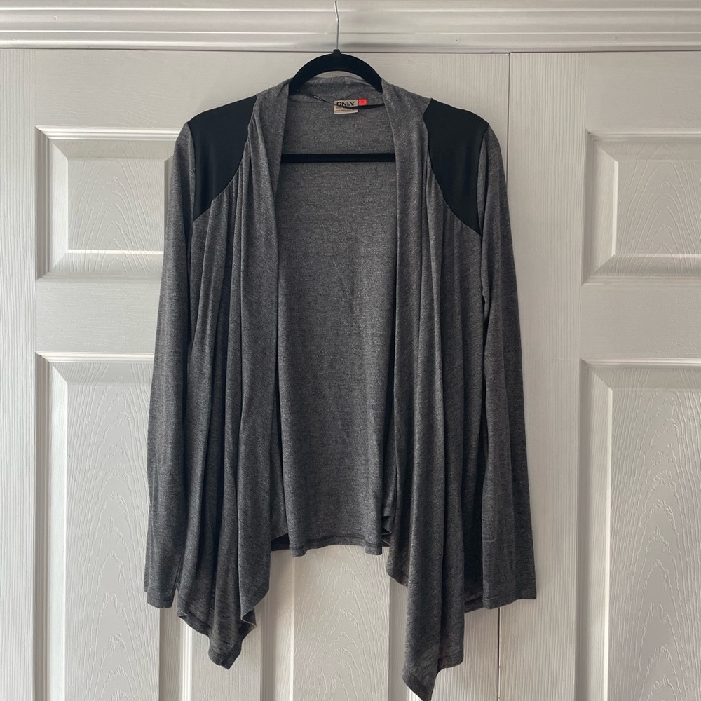 Cardigan with faux leather detail